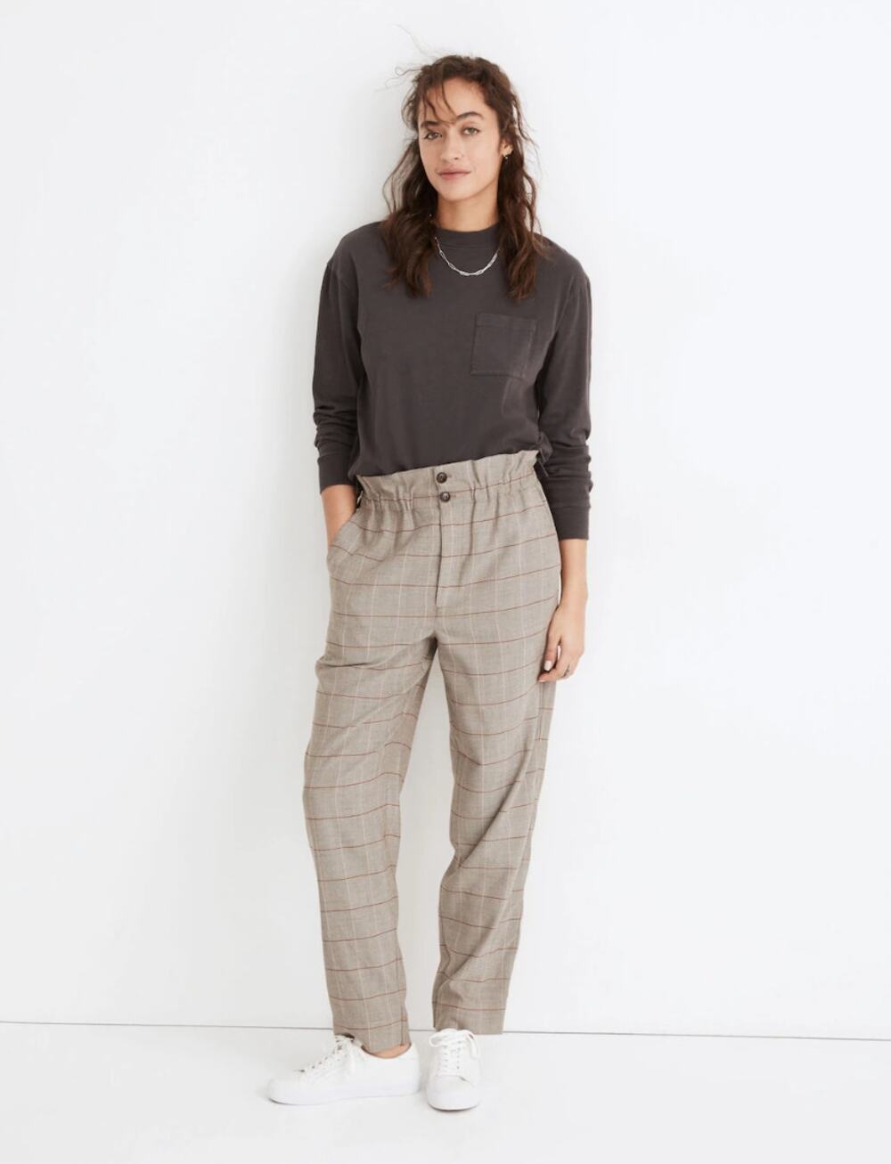 MADEWELL Paperbag Tapered Pants in Glen Plaid MB283 // 8
